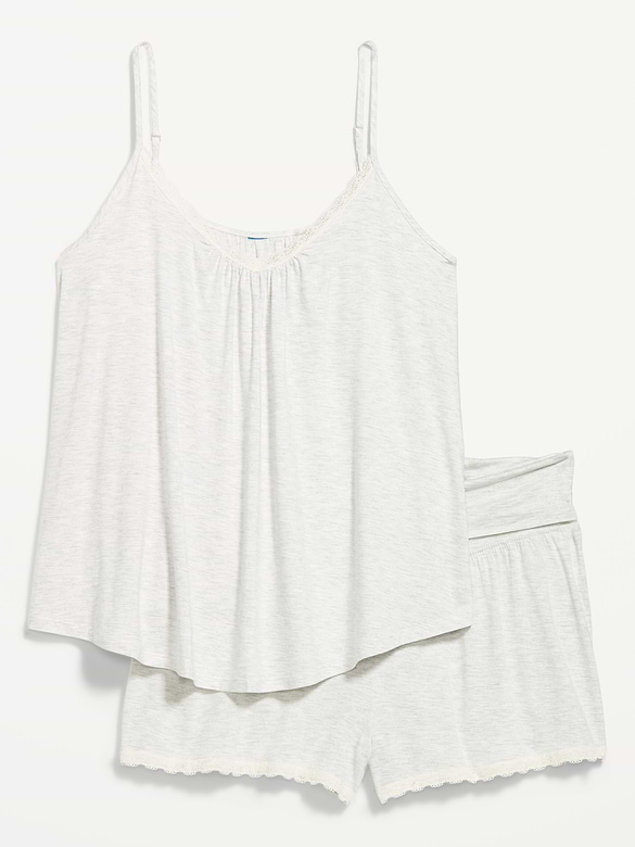 Maternity Lace-Trim Pajama Tank and Shorts Set
