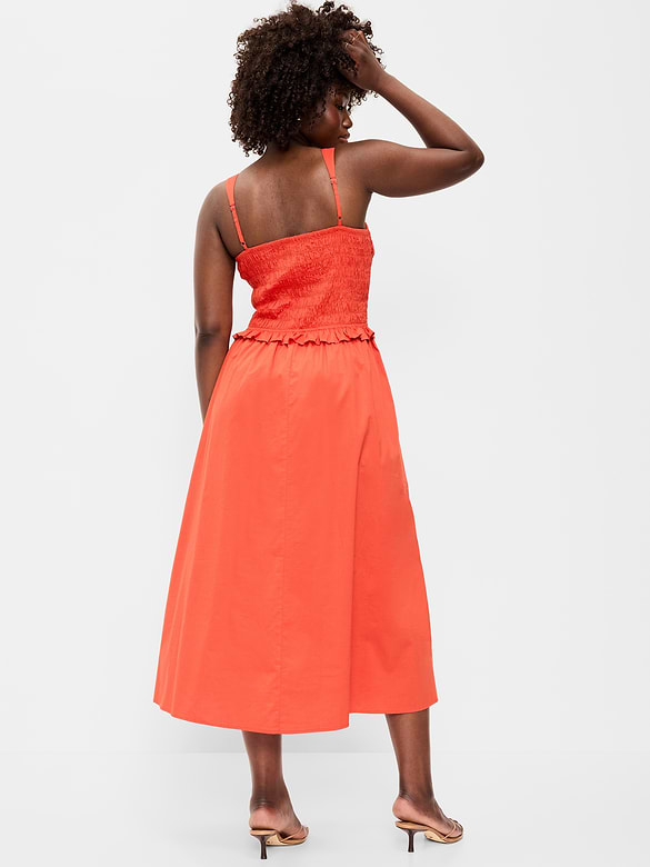 Fit & Flare Smocked-Bodice Midi Dress