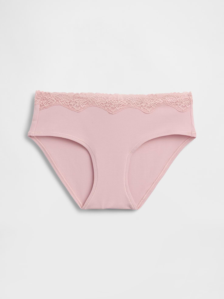 L'image numéro 5 présente Culotte taille basse en coton biologique extensible à bordure en dentelle