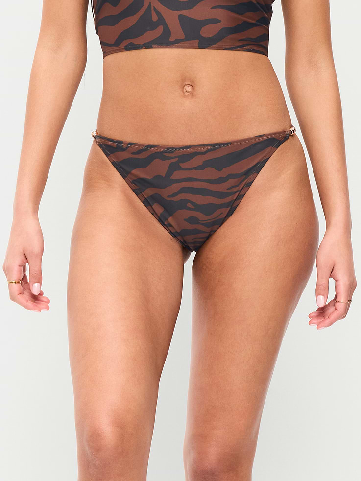 Image number 1 showing, Beaded Mid-Rise Bikini Swim Bottoms