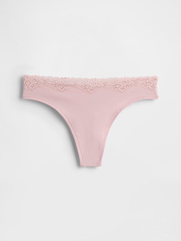 Organic Stretch Cotton Lace-Trim Thong