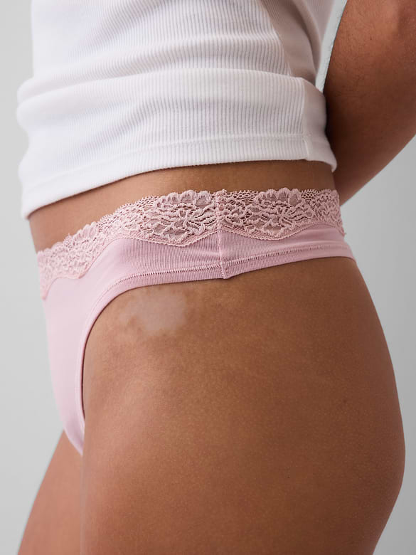 Organic Stretch Cotton Lace-Trim Thong