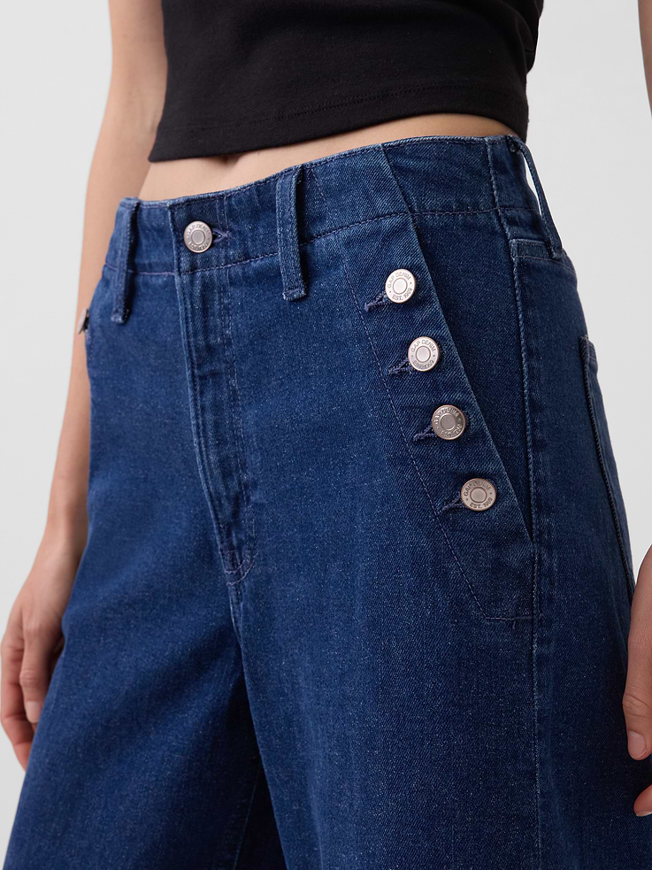 Image number 5 showing, High Rise Stride Wide-Leg Ankle Sailor Jeans