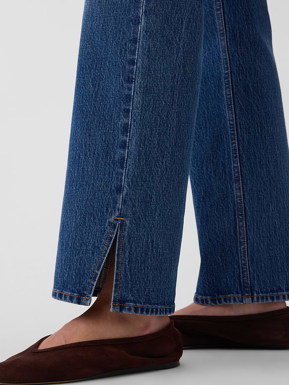 Mid Rise Split-Hem Relaxed Straight Jeans