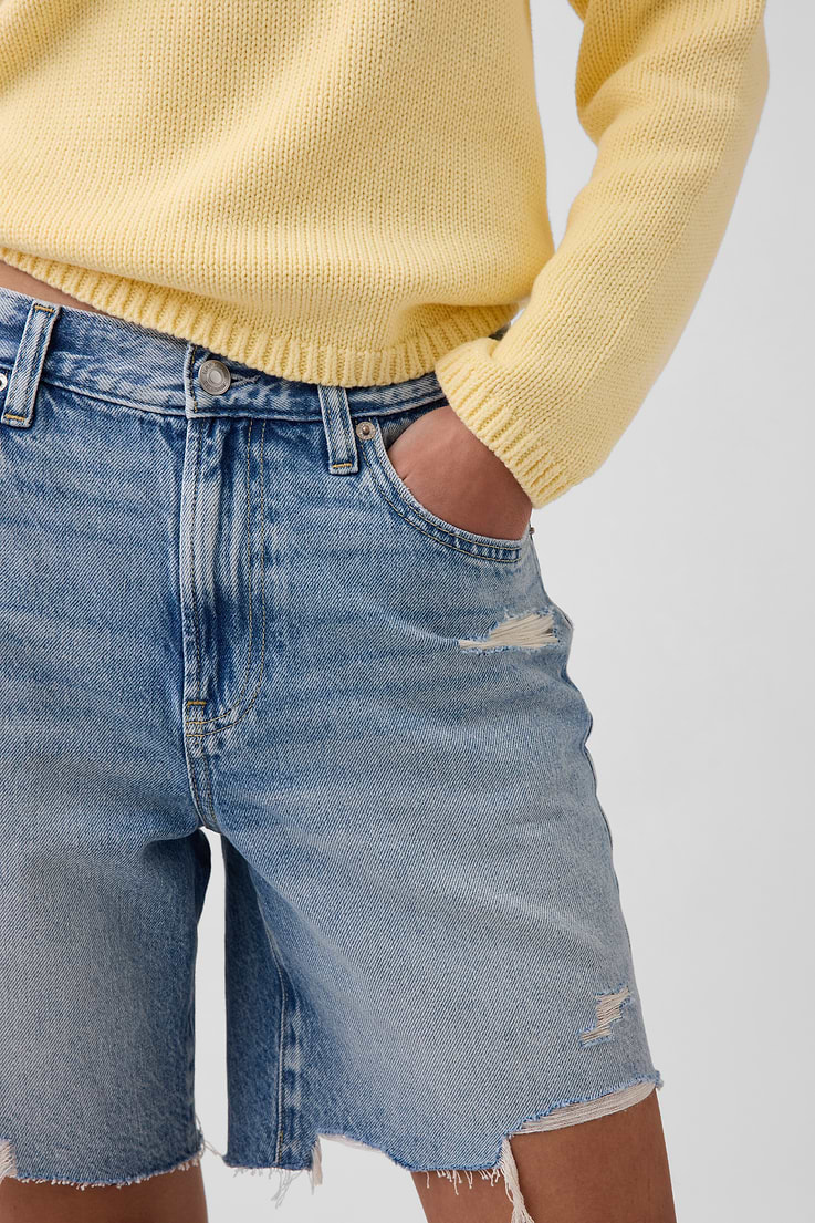Image number 5 showing, 8" Mid Rise Loose Denim Bermuda Shorts