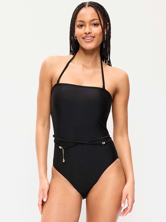 Strapless Belted One-Piece Swimsuit