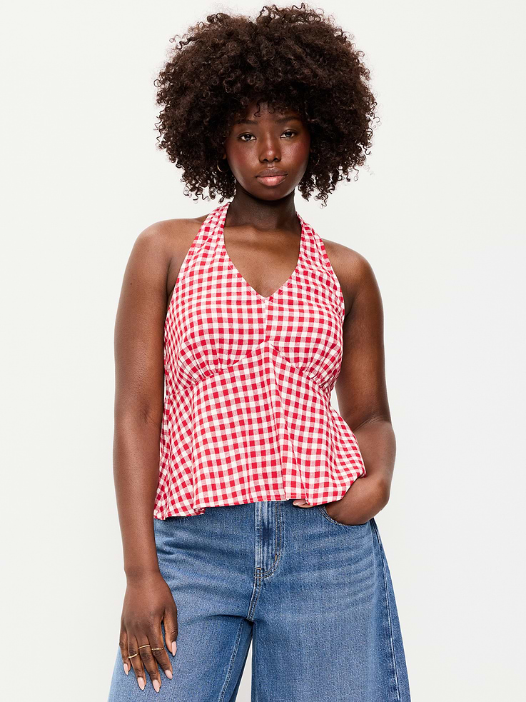 Image number 5 showing, Linen-Blend V-Neck Halter Top