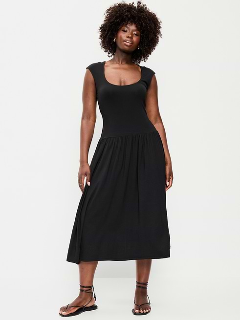 jersey sleeveless midi dress Knit Drop-Waist Womens dresses
