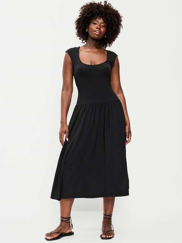 Jersey Knit Drop-Waist Midi Dress
