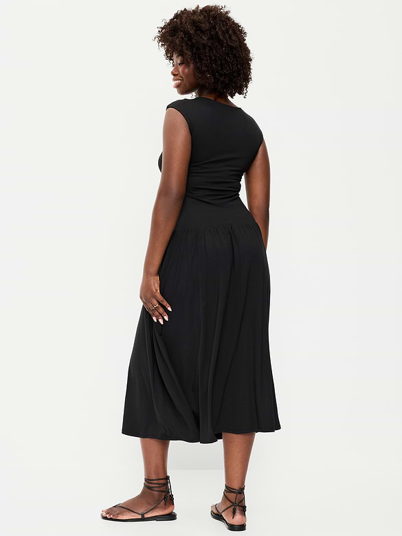 Jersey Knit Drop-Waist Midi Dress