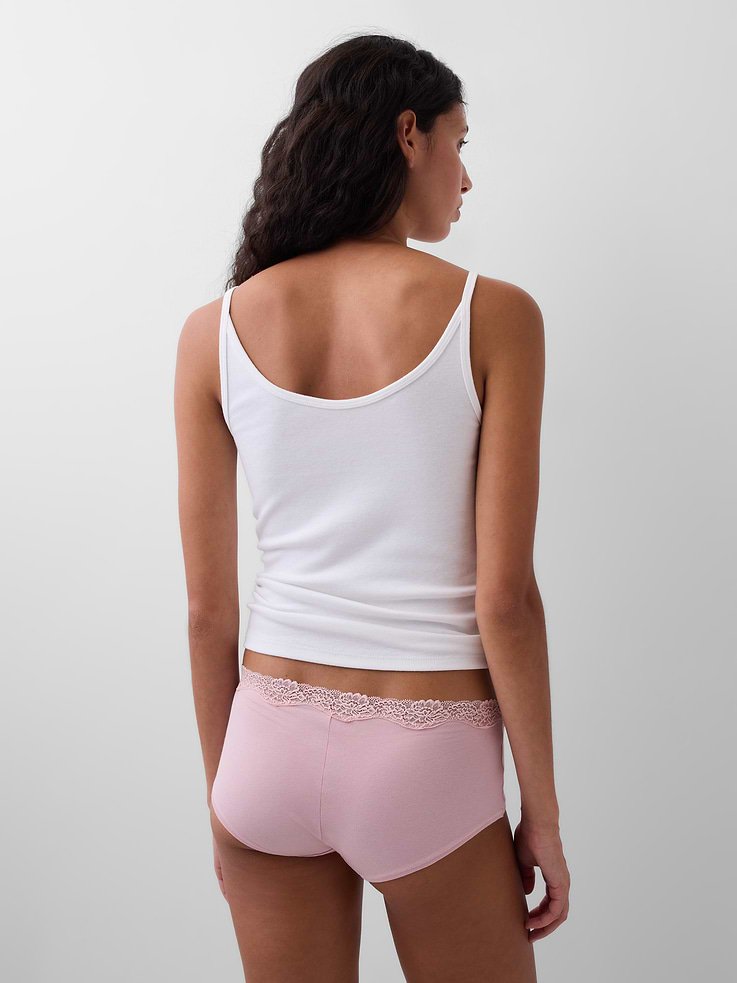 Image number 2 showing, Organic Stretch Cotton Lace-Trim Shorty
