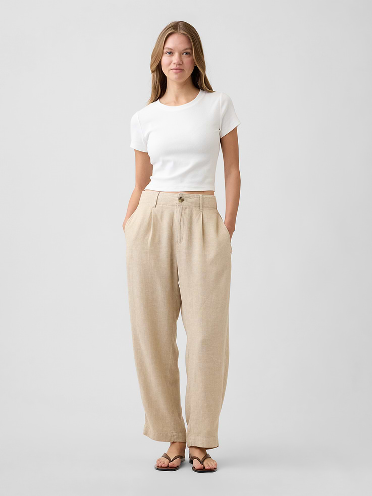 Image 1 of 7, Smooth linen blend., Button closure, zip fly., On-seam pockets, welt pockets at back, Select styles have allover print., This product was made in a factory that invests in gender equity and women’s empowerment through RISE. Learn more at, Product #1175336