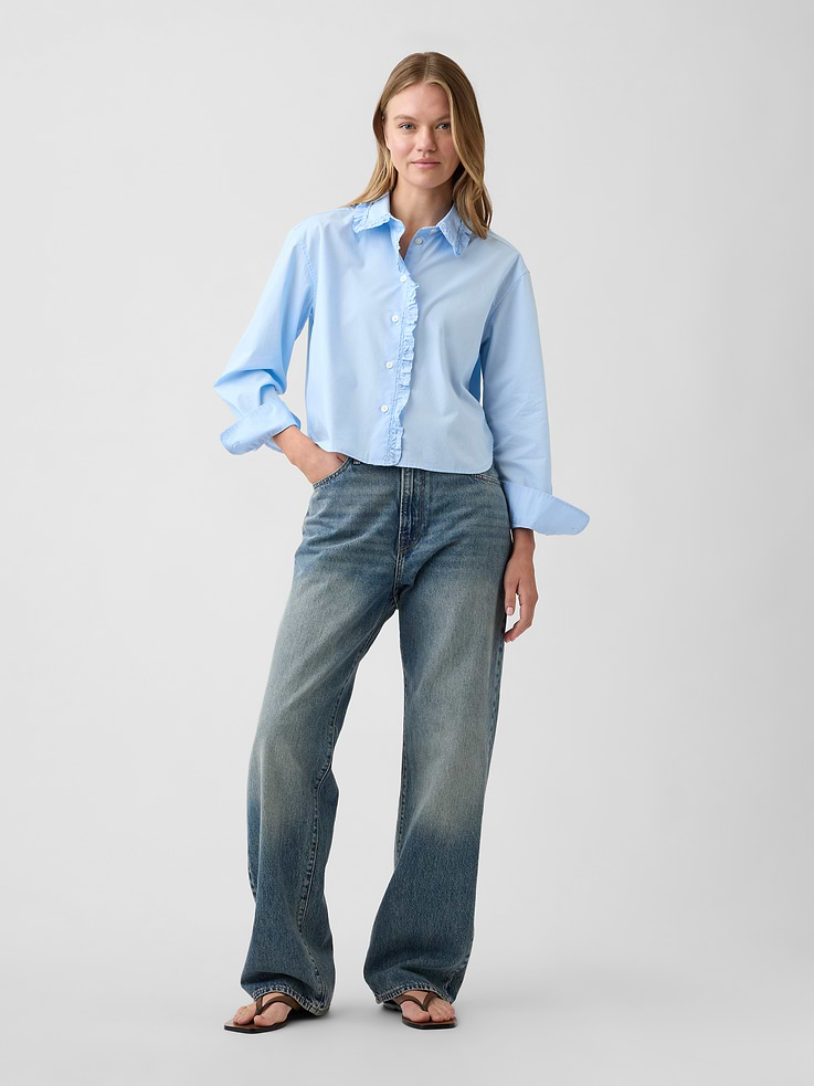 Image number 3 showing, Relaxed Cropped Poplin Shirt