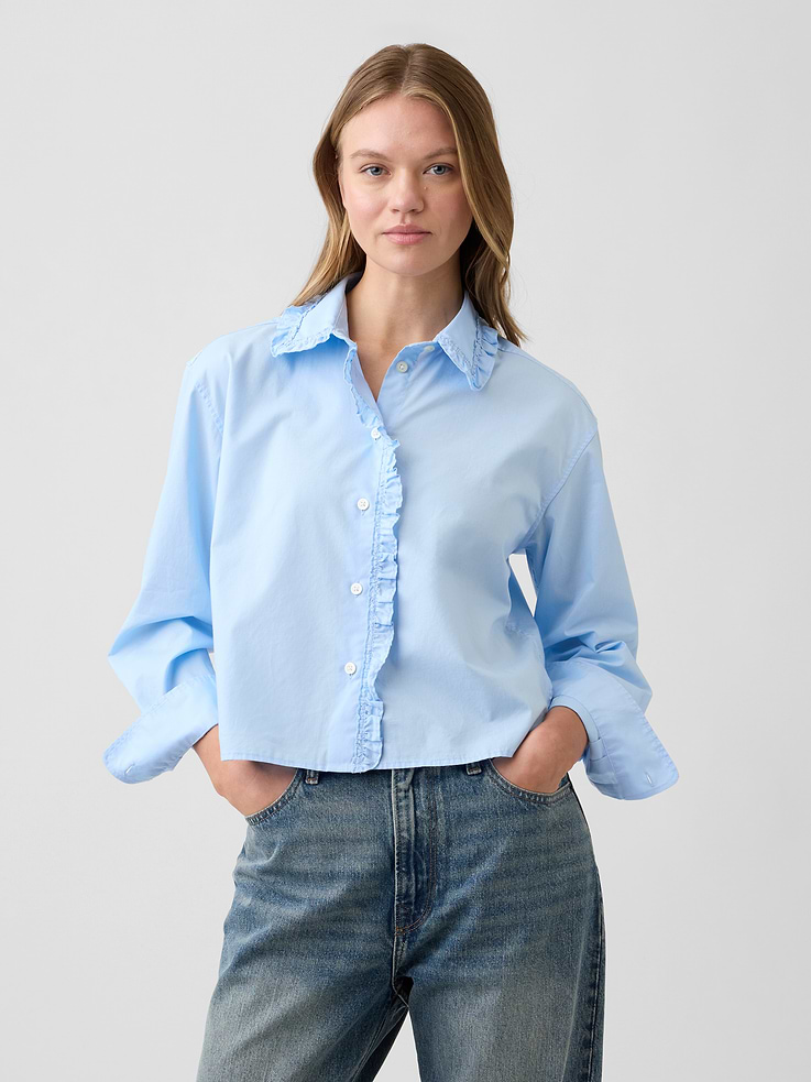 Image number 1 showing, Relaxed Cropped Poplin Shirt