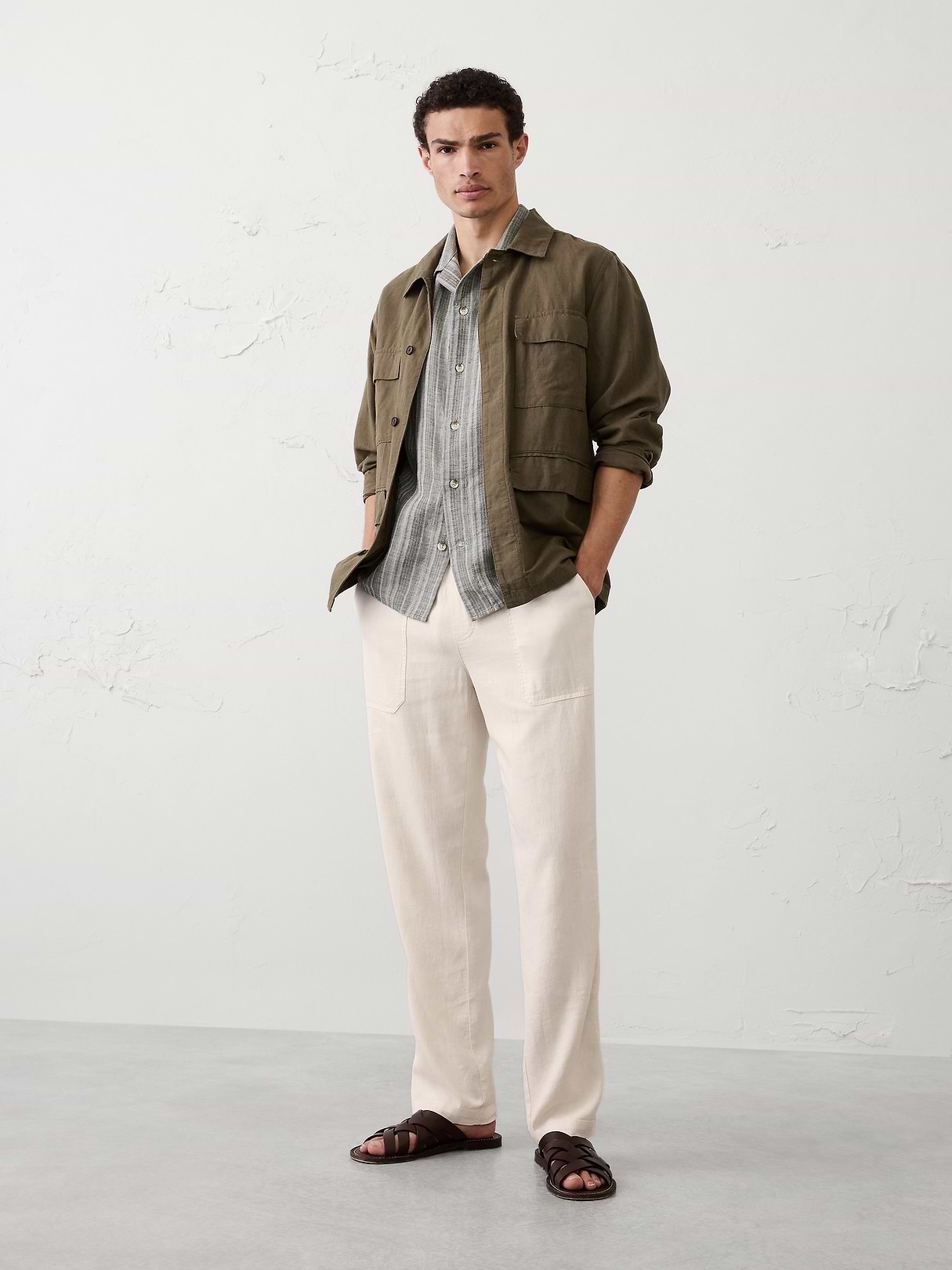Straight-Fit Linen-Blend Pull-On Pant | Banana Republic Factory