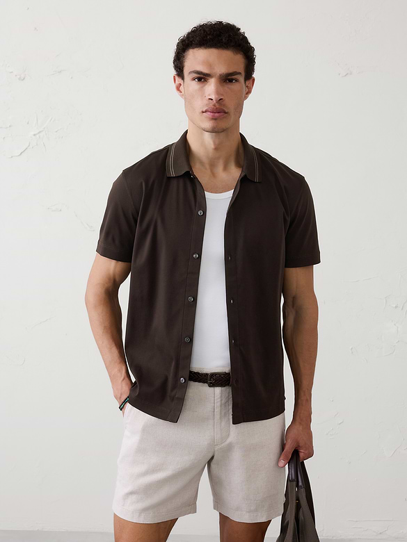 Standard-Fit Luxe Touch Button-Down Polo