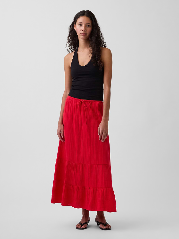 Image number 1 showing, Cotton Gauze Tiered Easy Maxi Skirt
