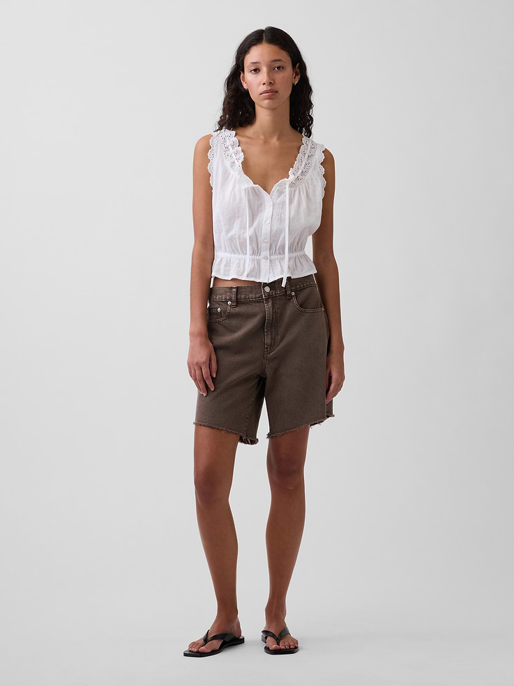 Image number 1 showing, 8" Mid Rise Loose Denim Bermuda Shorts