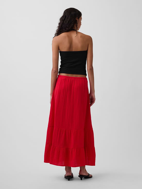 Cotton Gauze Tiered Easy Maxi Skirt