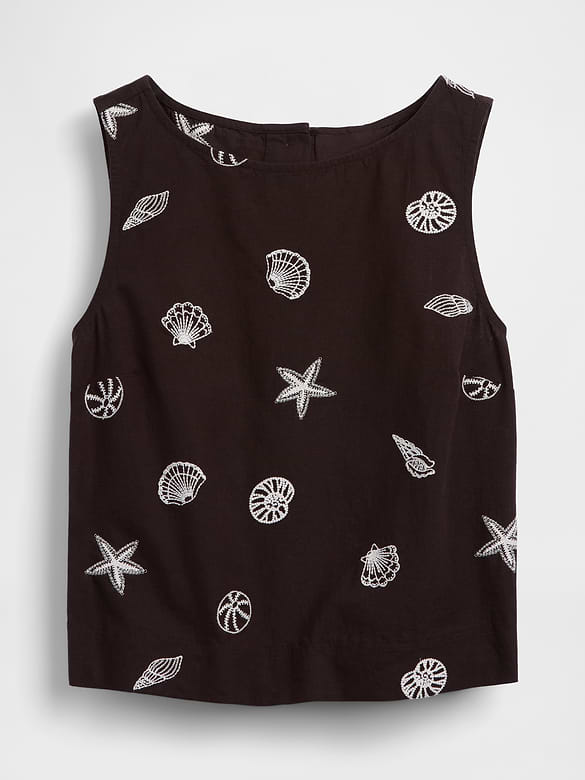 Linen-Blend Crop Shell Tank Top