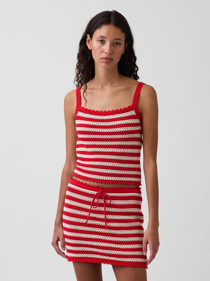 Image number 1 showing, 100% Cotton Crochet Crop Sweater Tank