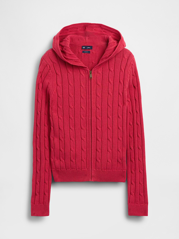 100% Cotton Cable-Knit Zip Cardigan