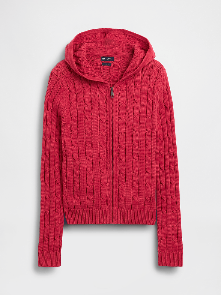 Image number 6 showing, 100% Cotton Cable-Knit Zip Cardigan