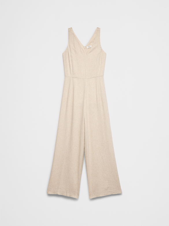 Linen-Blend V-Neck Jumpsuit