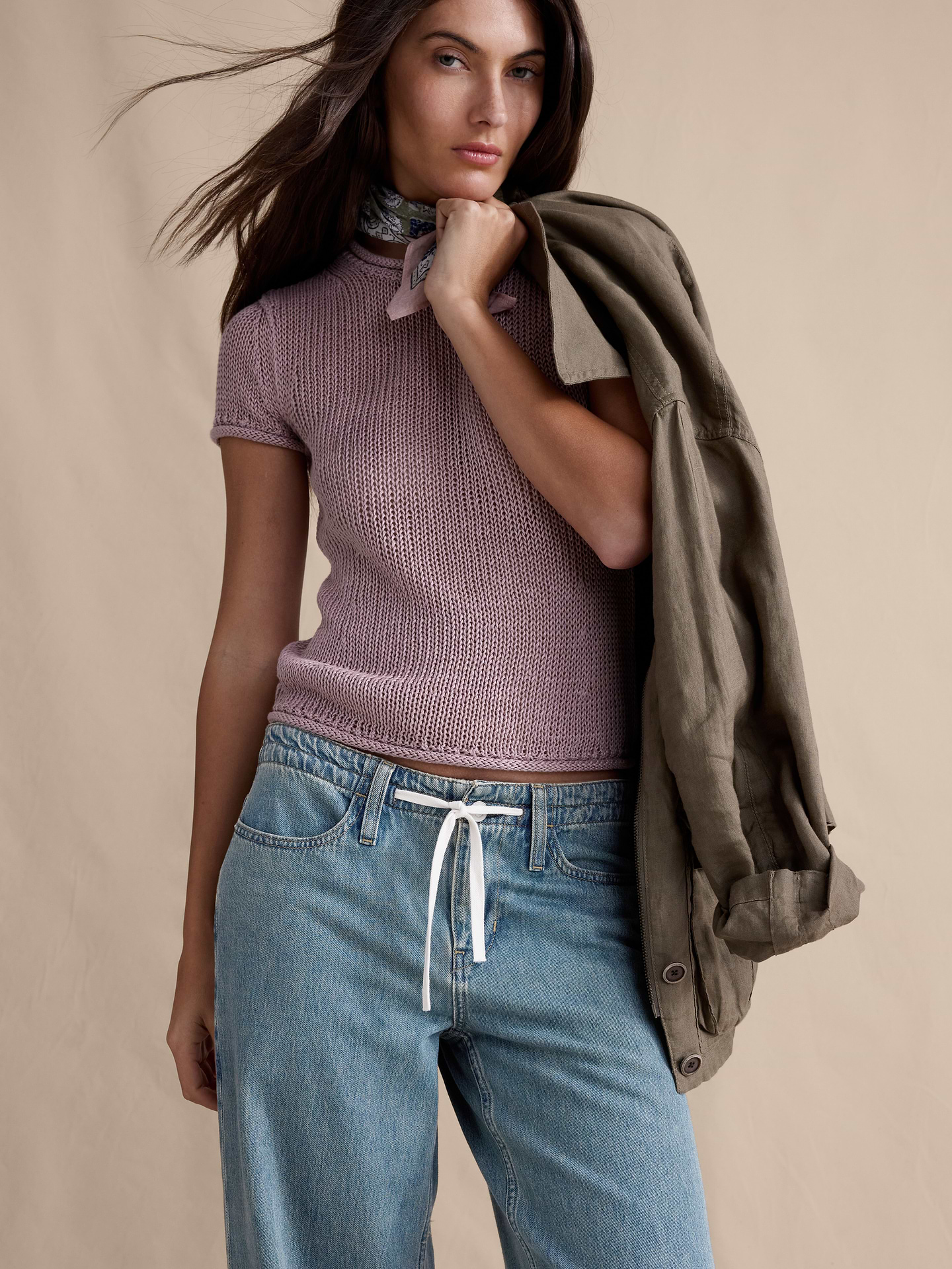 Image number 8 showing, Mid-Rise Wide-Leg Drawstring Jean