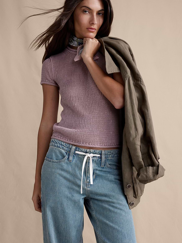 Mid-Rise Wide-Leg Drawstring Jean