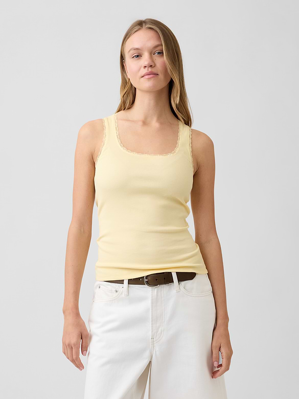 Ribbed Lace-Trim Tank Top