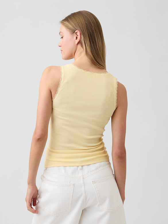 Ribbed Lace-Trim Tank Top