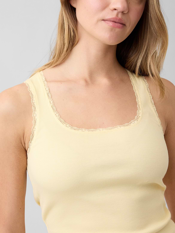 Ribbed Lace-Trim Tank Top