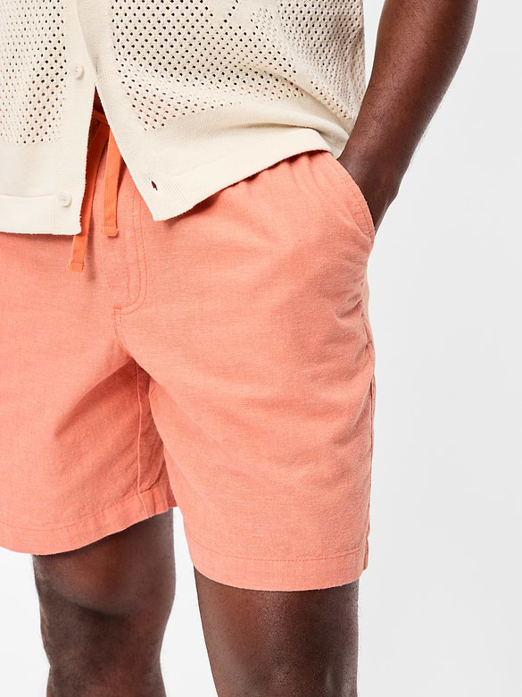 Short de jogging en mélange de lin, entrejambe de 18 cm