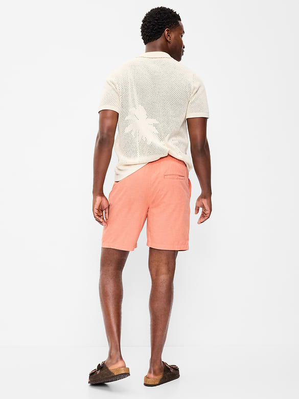 Short de jogging en mélange de lin, entrejambe de 18 cm