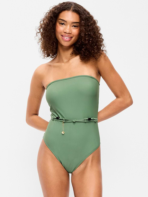 one piece dress for old lady Strapless Belted One-Piece Swimsuit parisian picks