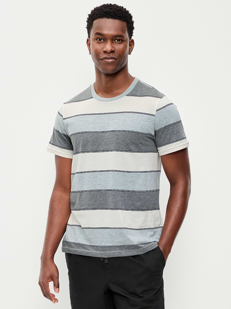 L'image numéro 3 présente T-shirt ras du cou à rayures