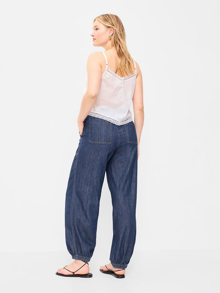 Image number 7 showing, Mid-Rise Pull-On Utility Harem Denim Pants