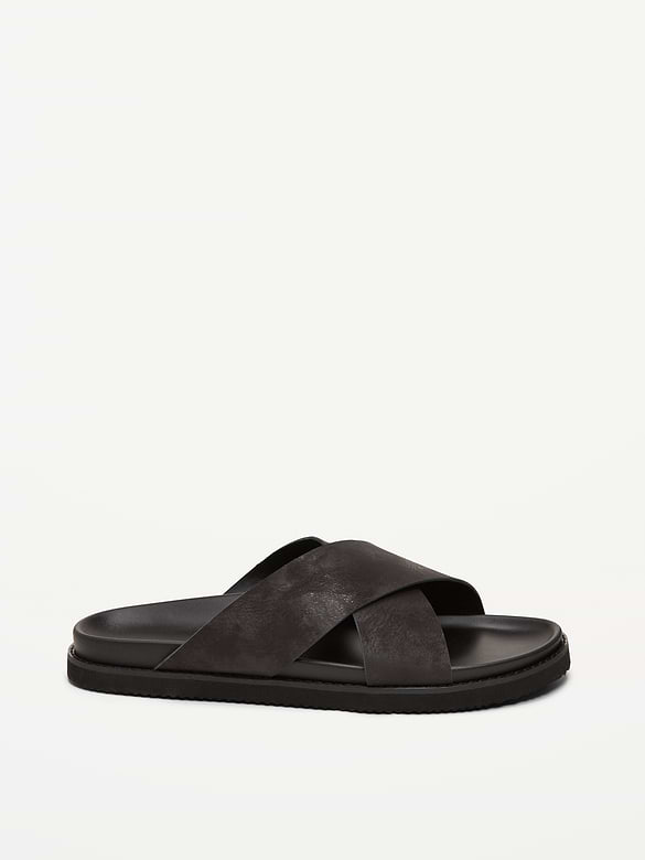 Faux-Leather Cross-Strap Slide Sandals for Men