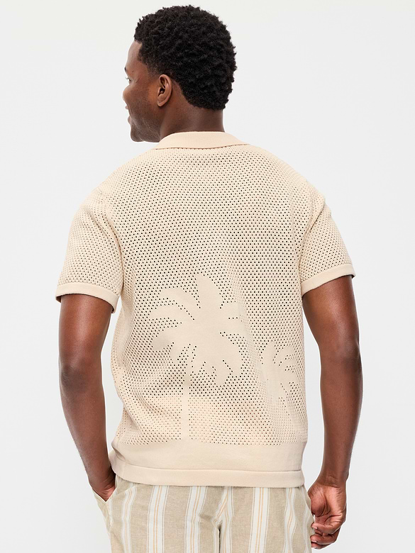 Short-Sleeve Open-Knit Sweater Shirt
