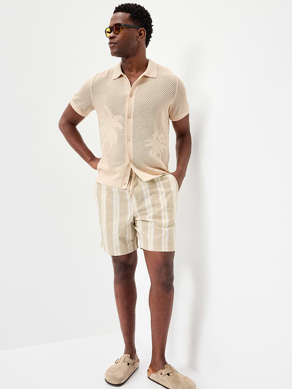 Short-Sleeve Open-Knit Sweater Shirt