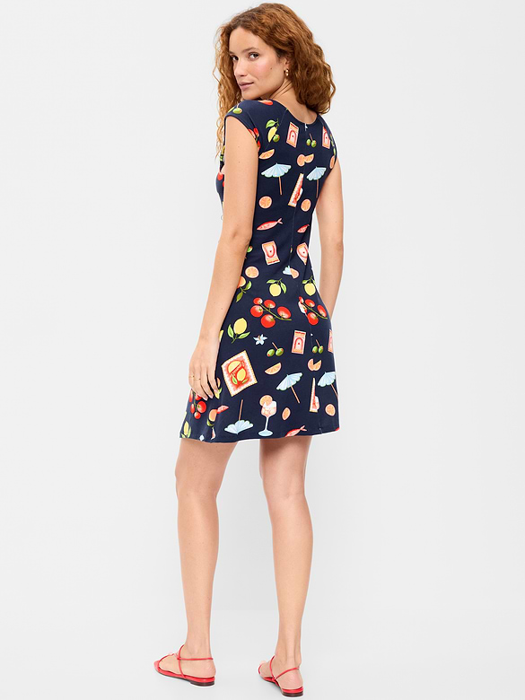 Short-Sleeve Scoop-Neck Mini Dress