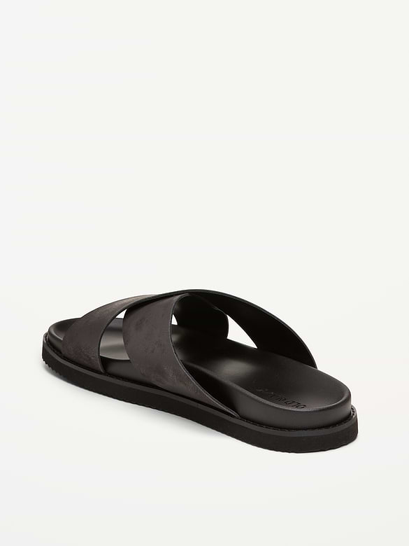 Faux-Leather Cross-Strap Slide Sandals for Men