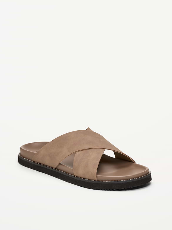Faux-Leather Cross-Strap Slide Sandals for Men