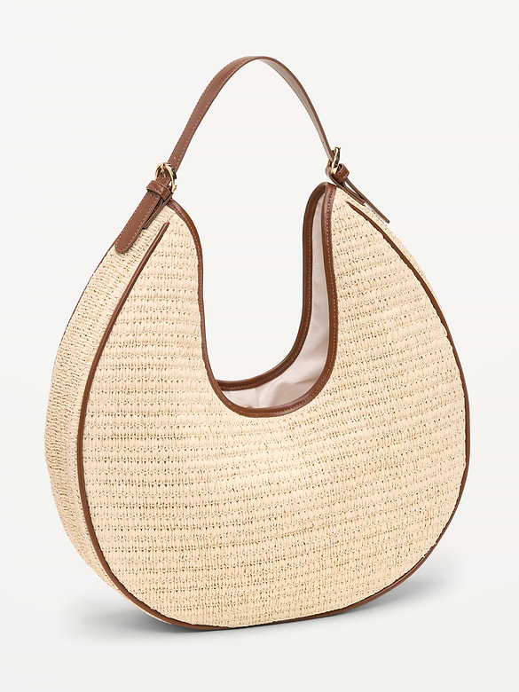 Oversized Raffia Hobo Bag