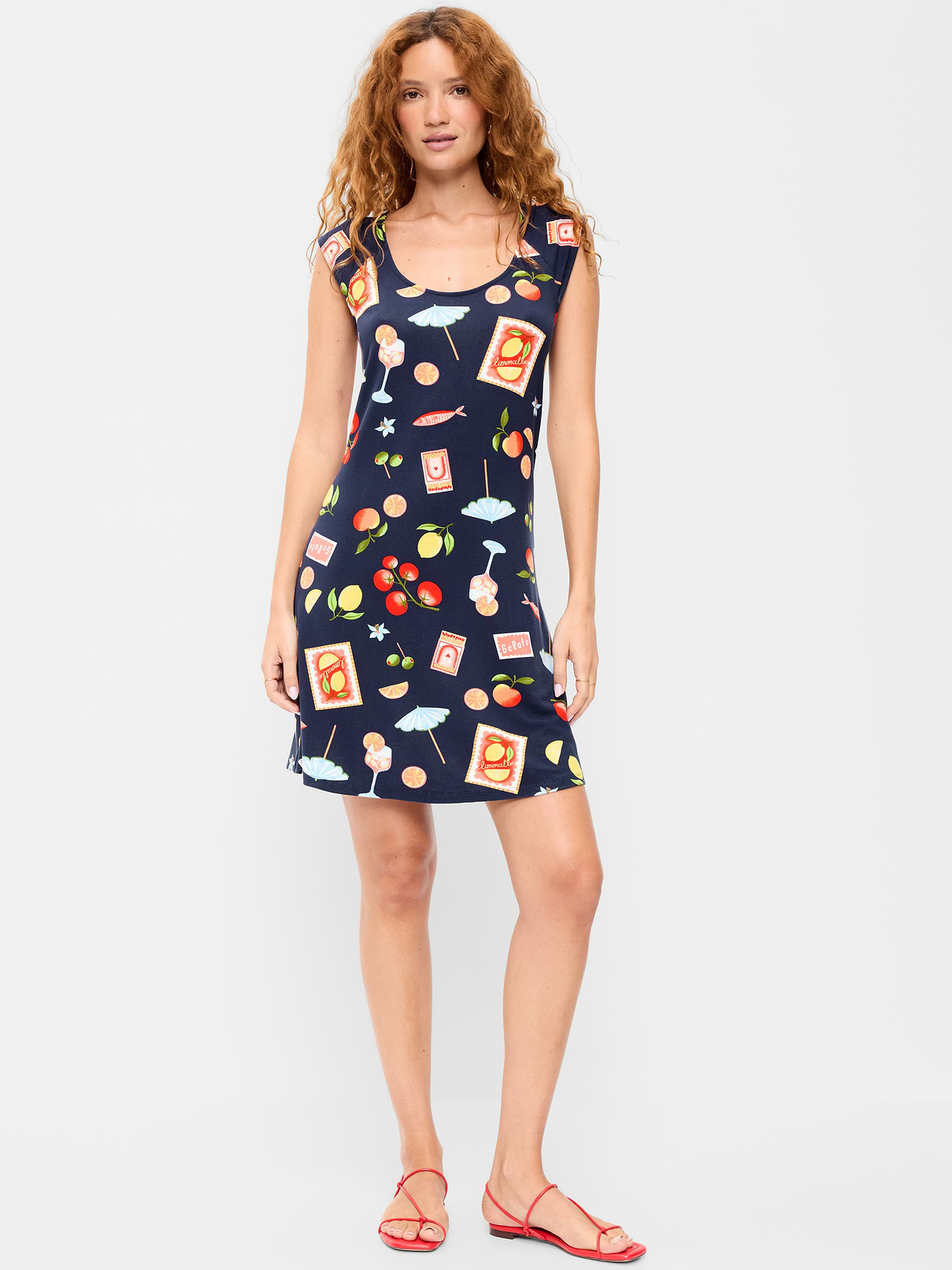 Short-Sleeve Scoop-Neck Mini Dress