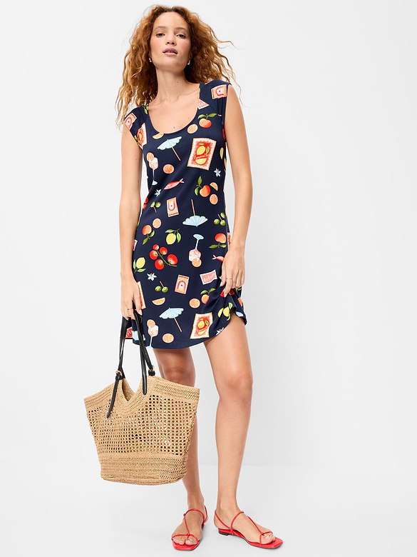 Short-Sleeve Scoop-Neck Mini Dress