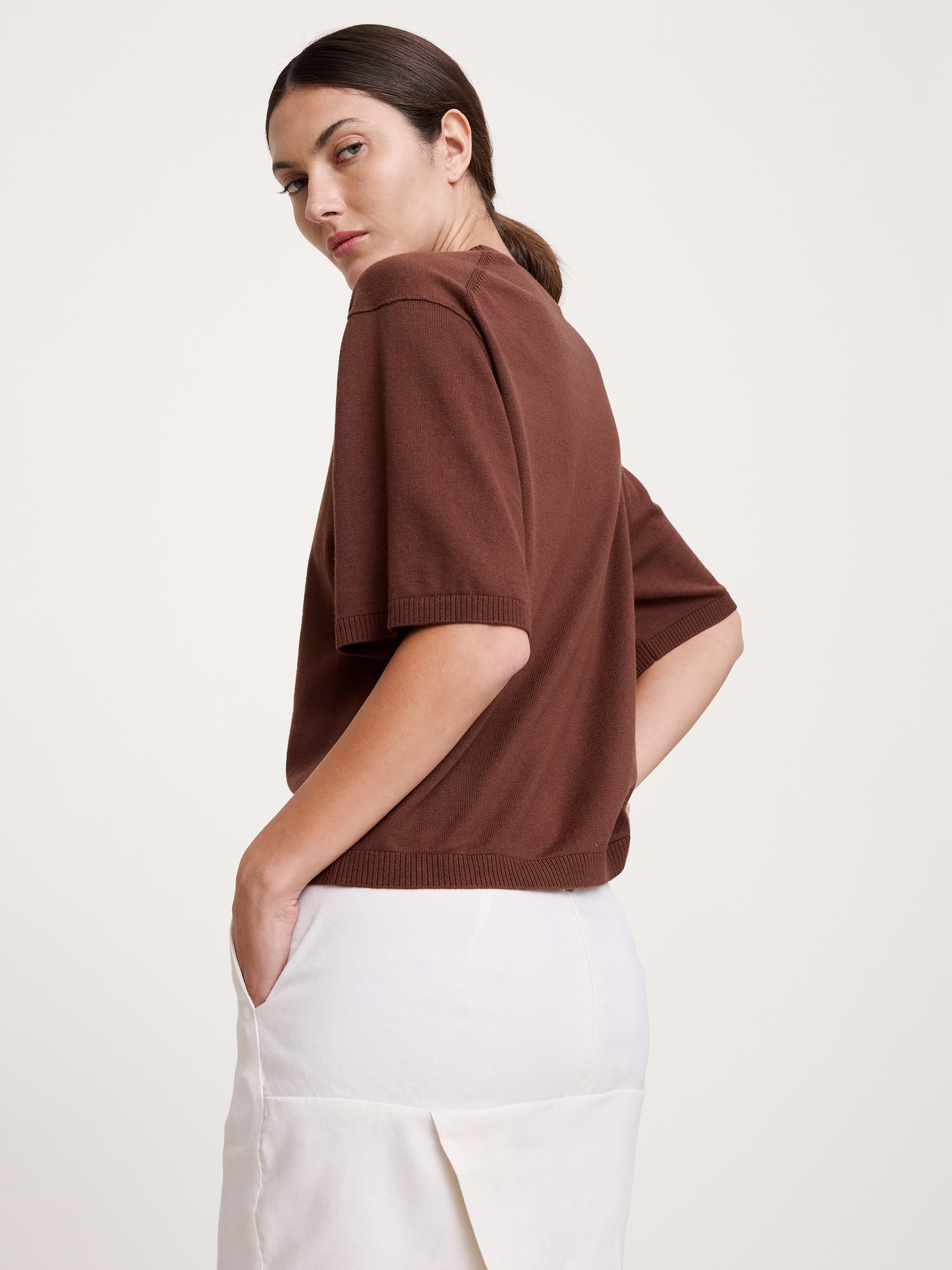 L'image numéro 3 présente T-shirt en mélange de coton et soie pied d’alouette