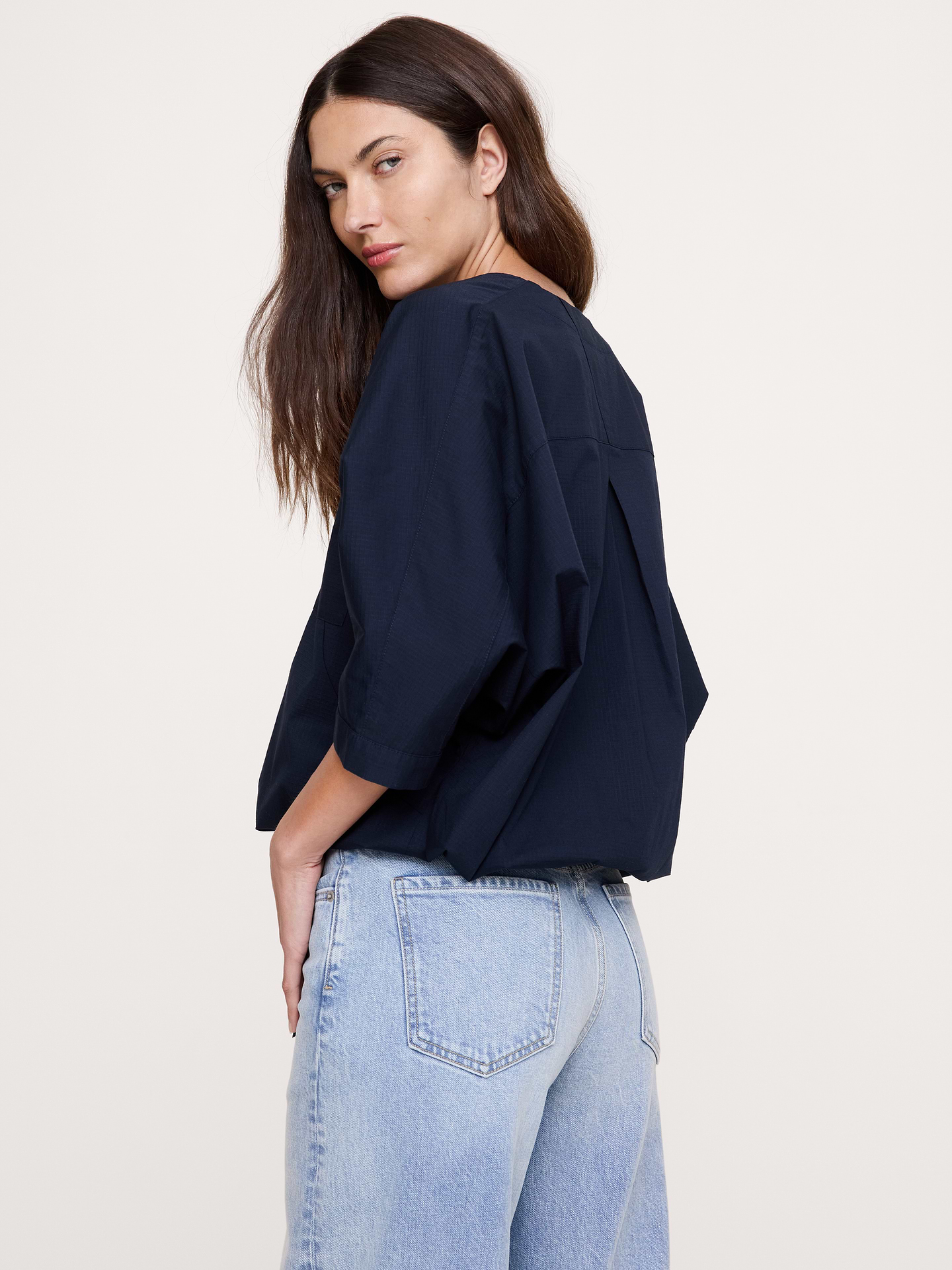 Image number 6 showing, Stretch-Cotton Drawstring-Hem Top