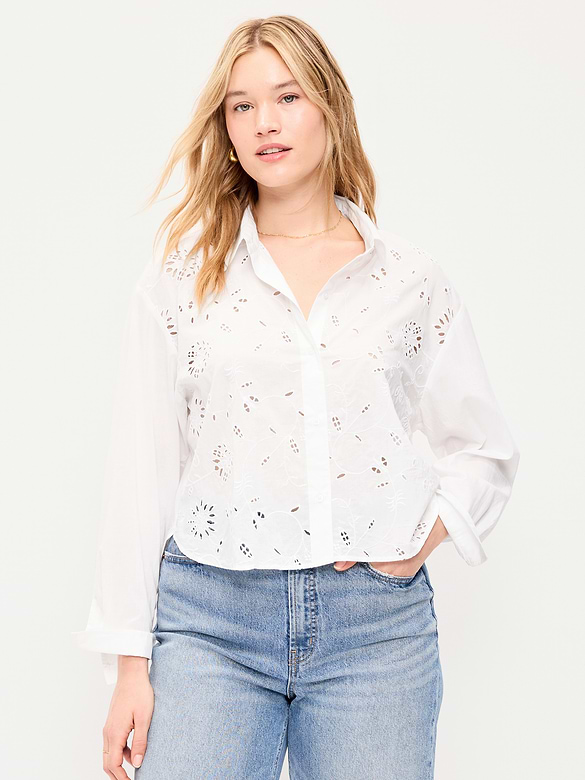 Chemisier court à broderie anglaise